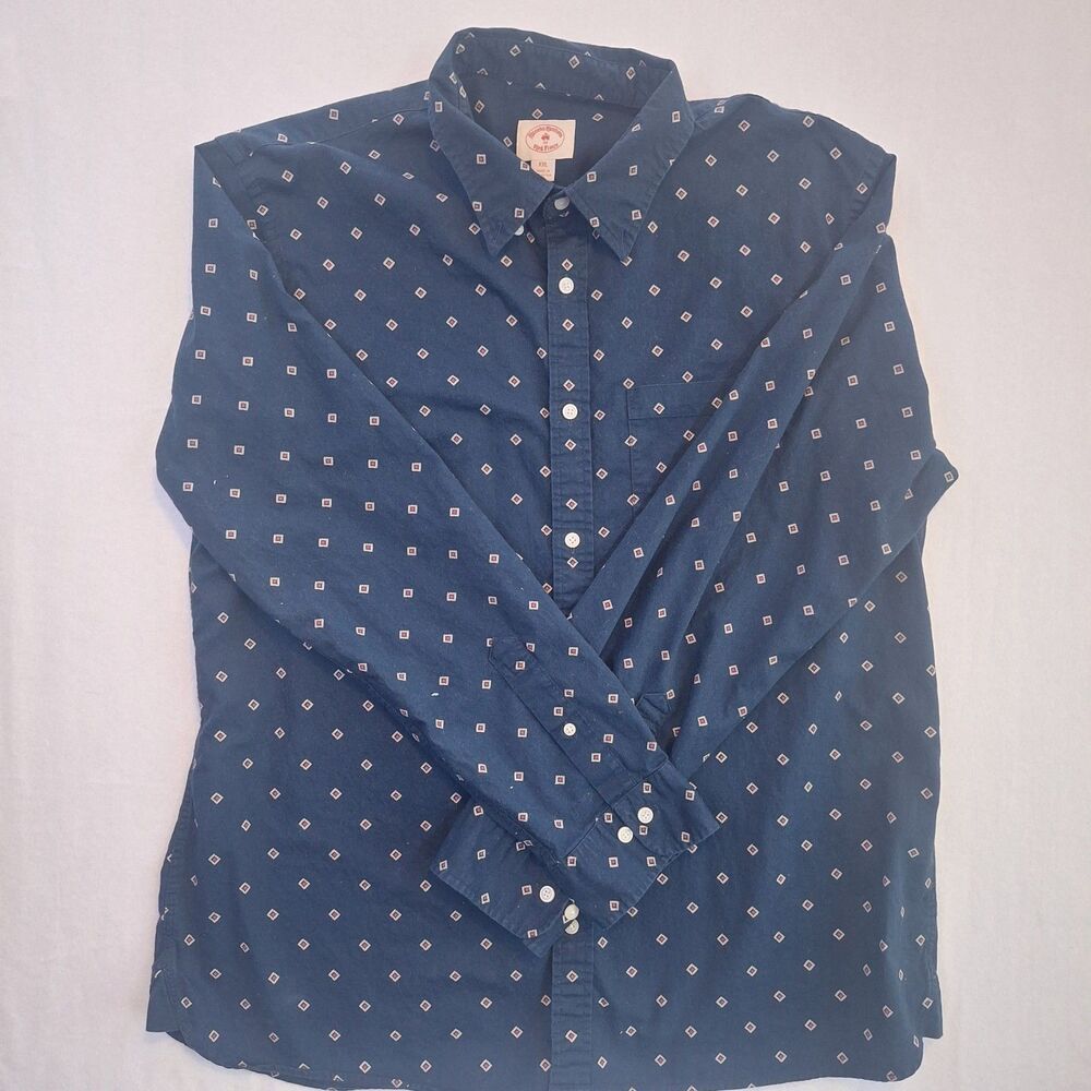 Brooks Brothers Red Fleece Shirt XXL Mens Navy Blue Red Diamond Geometric Oxford